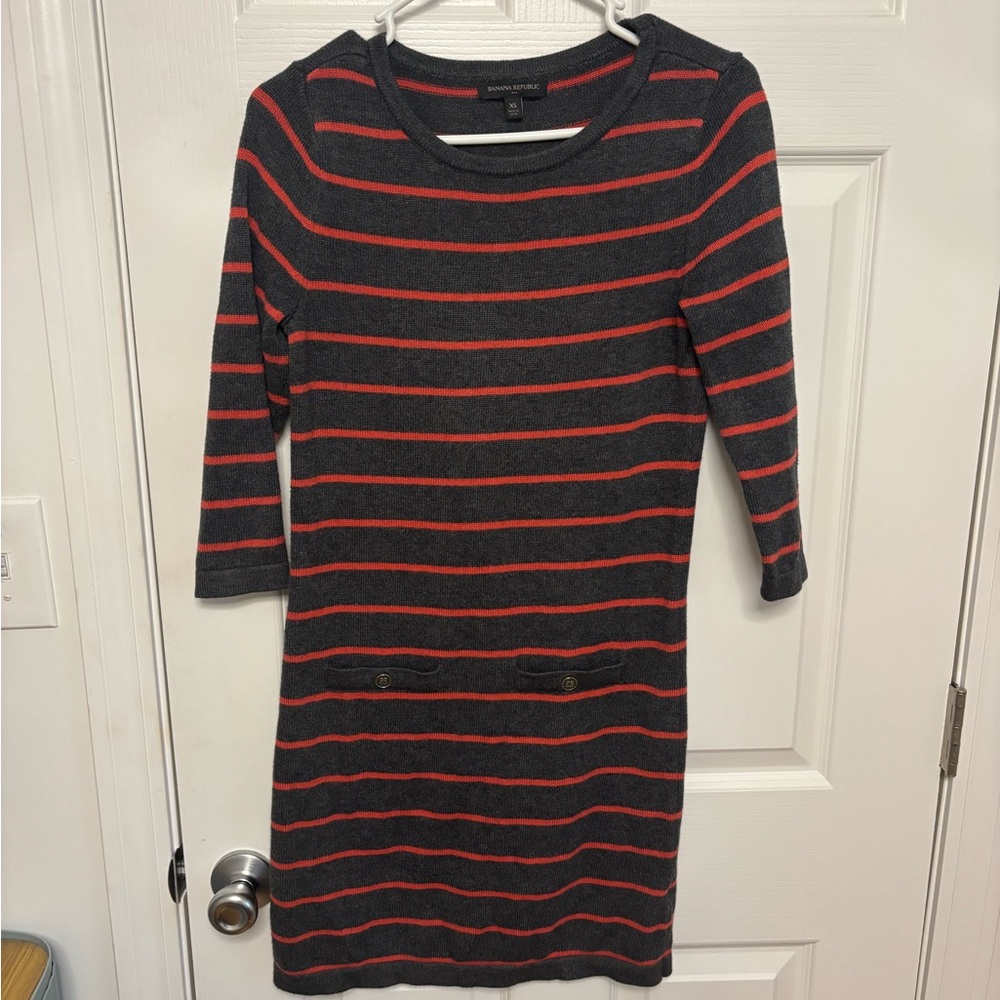 Banana Republic Charcoal and Red Striped Sweater Dress. XS